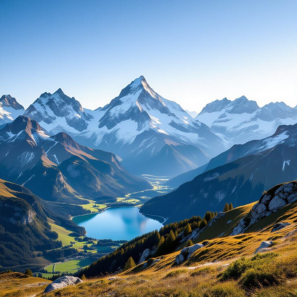 Golden Hour Swiss Alps Landscape