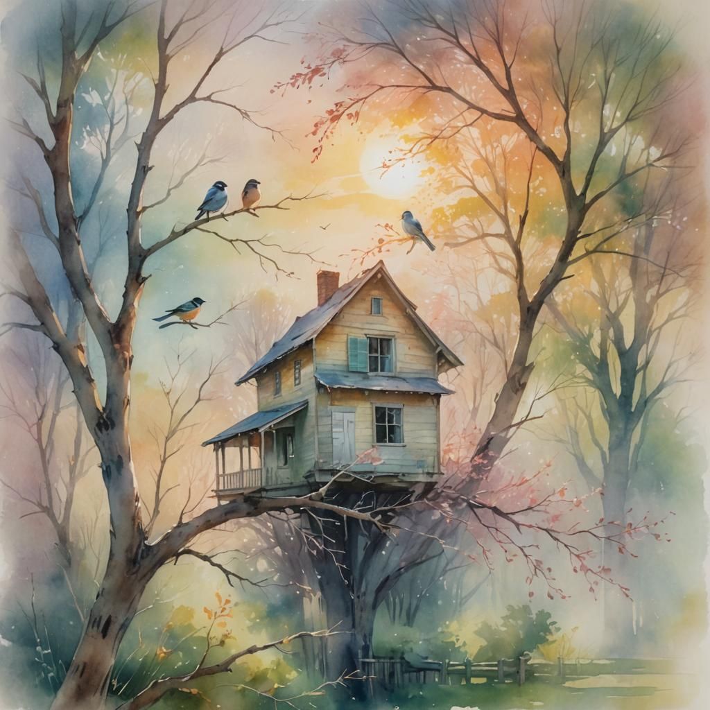 Watercolor Birds in Sunlight: Lyrical Abstraction