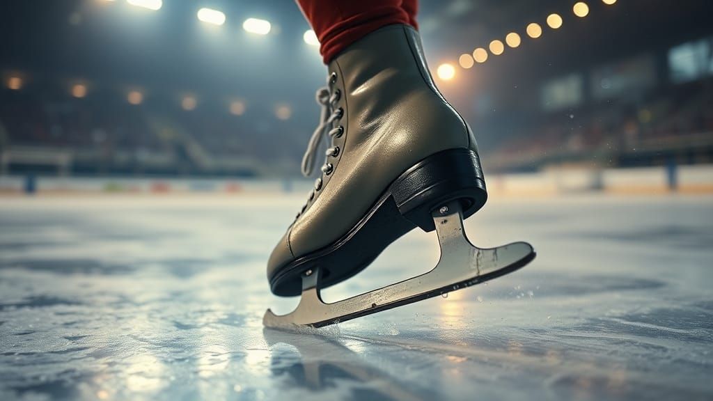 Extreme Close-Up of Ice Skates Scraping Ice