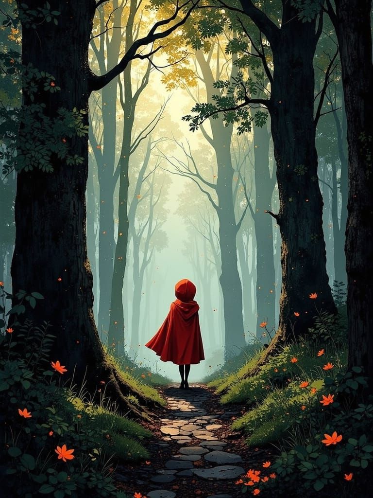 Mysterious Little Red Riding Hood Embarks Through a Dark For...