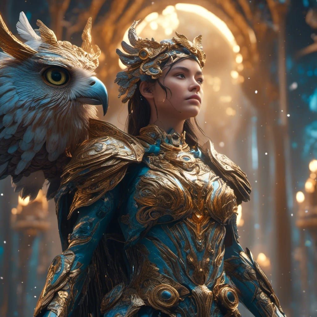 Athena in Armor with Owl: Detailed Matte Painting