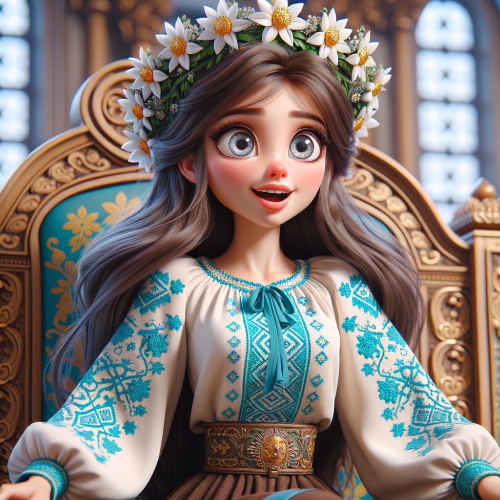 Young Queen in Traditional Animation Style