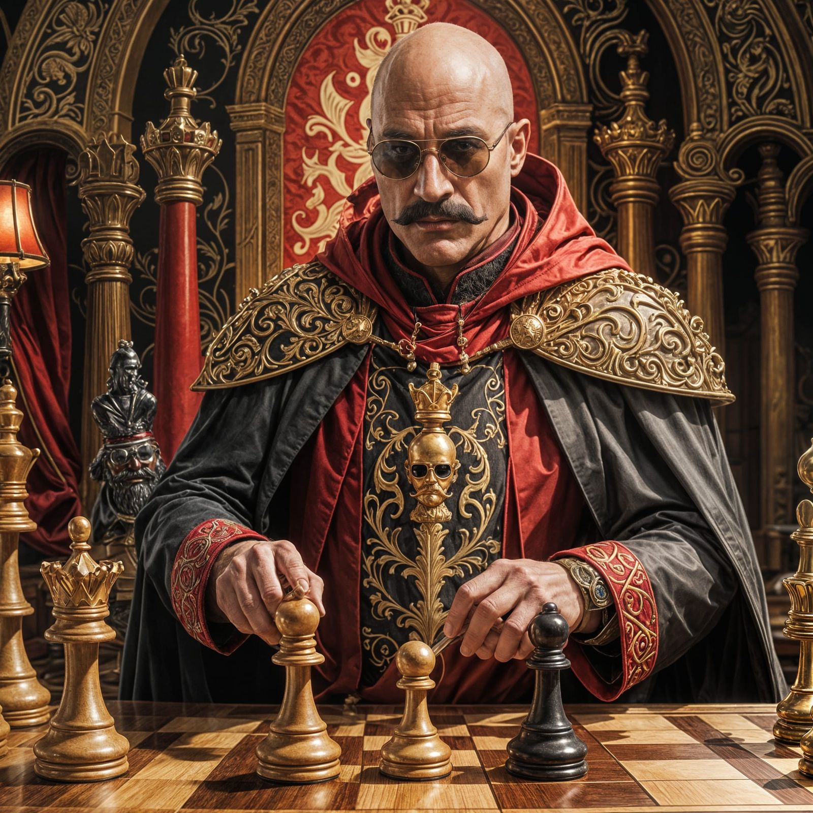 Chess King Logo with Bald Man and Sunglasses