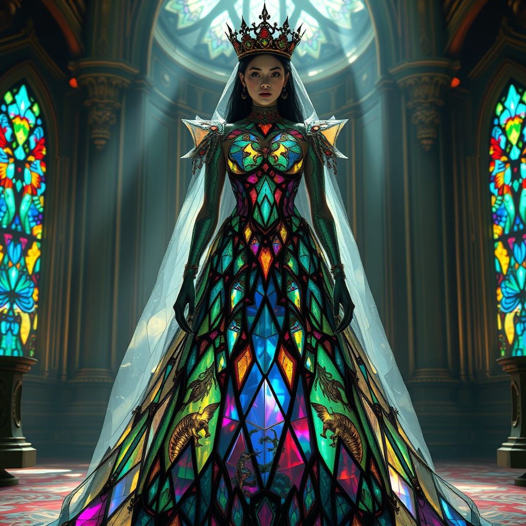 Regal Earth Queen in Iridescent Glass Gown