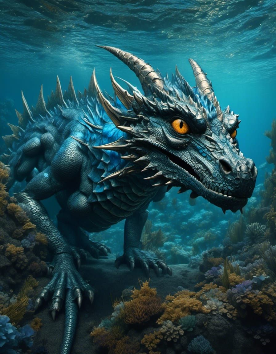 Ferocious Blue Water Dragon in Scifi Fantasy