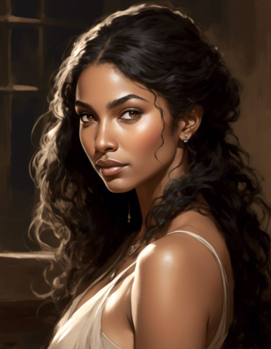 Powerful Mage Woman in Pencil Sketch Style