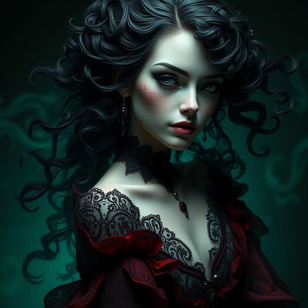Ethereal Vampire Seer in Victorian Gothic Revival Elegance