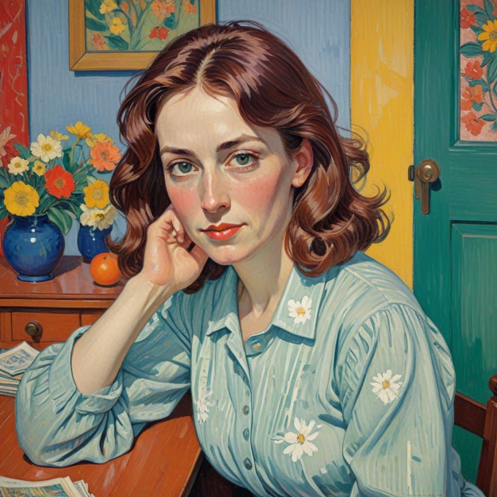 Australian Modernist Watercolor Portrait in Style of Grace C...