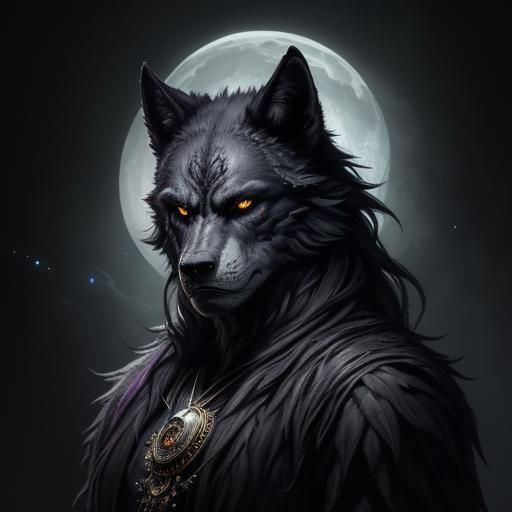 Moonlit Werewolf Portrait in Ornate Dark Aesthetic
