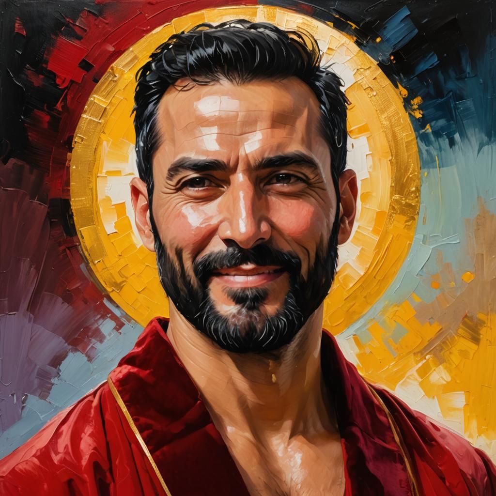 Radiant Neo-Expressionist Portrait with Golden Halo