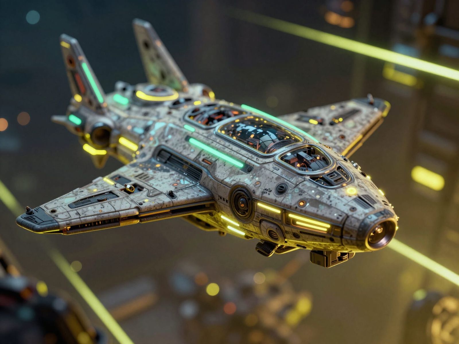 Whimsical Spaceship War Battle in Neon Light