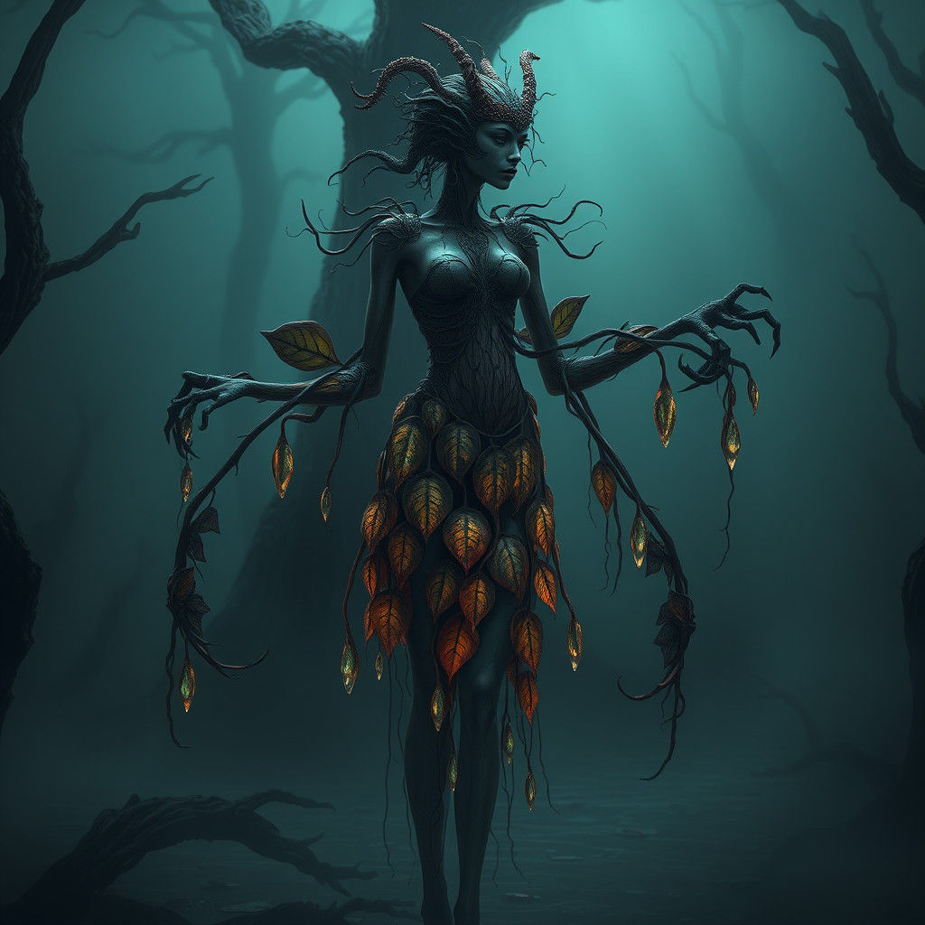 Botanical Hybrid in Misty Swamp, Gothic Conceptual Art