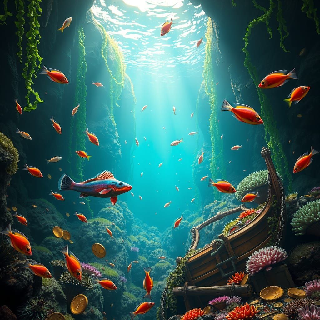 Iridescent Axolotl in a Lush Underwater Valley