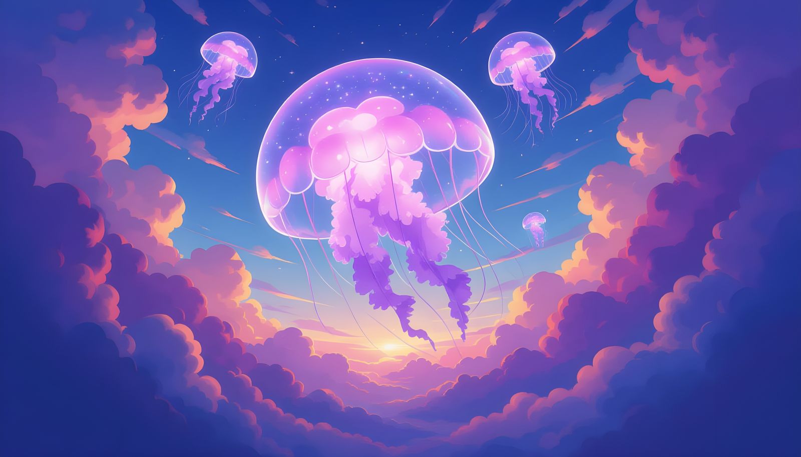Ethereal Purple Jellyfish Drifting in the Sky