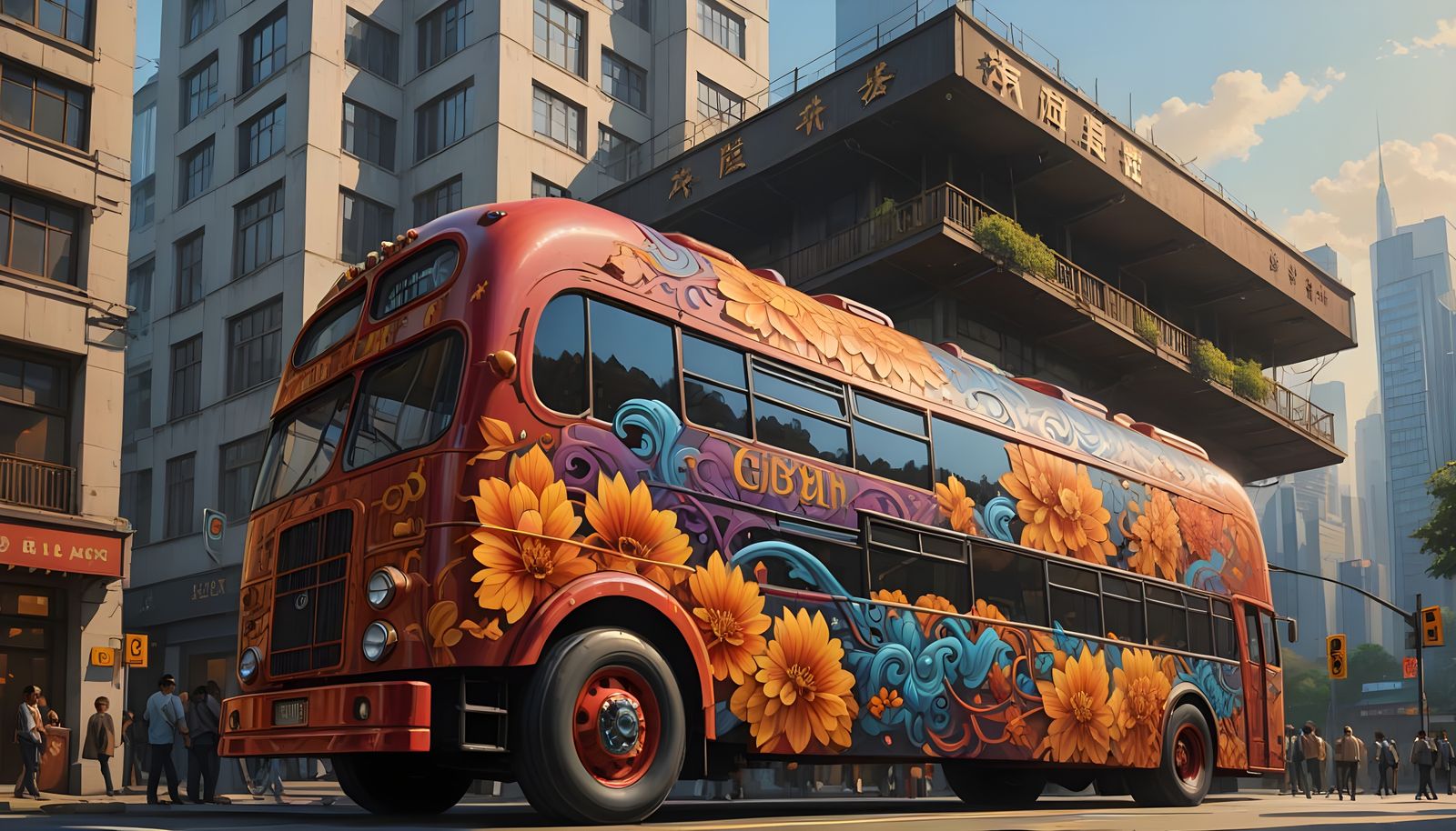 Vintage Bus in Shanghai: Airbrush Art Masterpiece