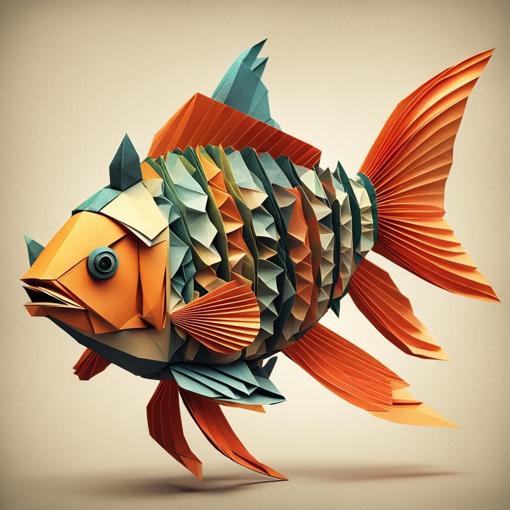 Mechanical Origami Fish Papercraft in 8K