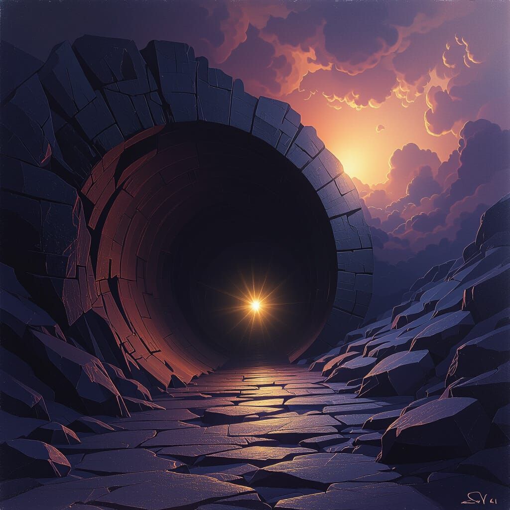 Hopeful Tunnel Light in Dramatic Digital Matte Painting