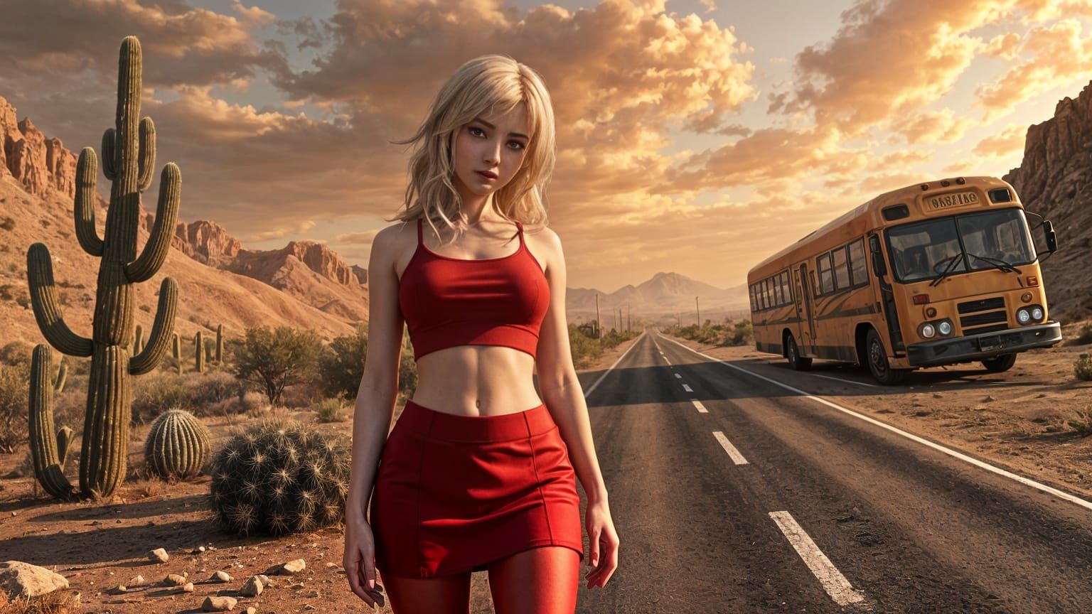 Anime Girl in Post-Apocalyptic Desert Landscape