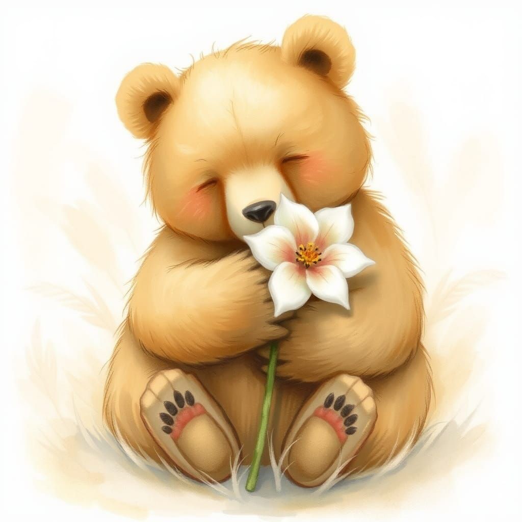 Bear's Gentle Embrace: A Whimsical Illustration