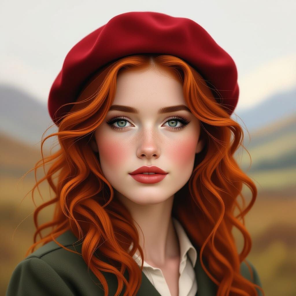 Redhead Scottish Girl Portrait in Realistic Style