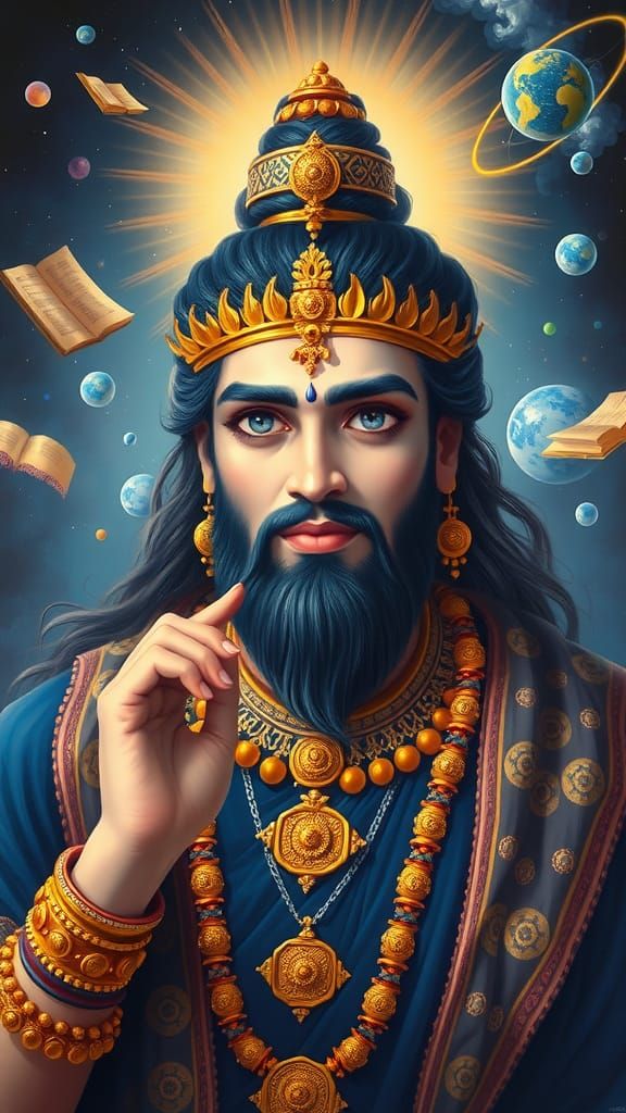 Regal Painting of Yudhishthira in Divine Attire