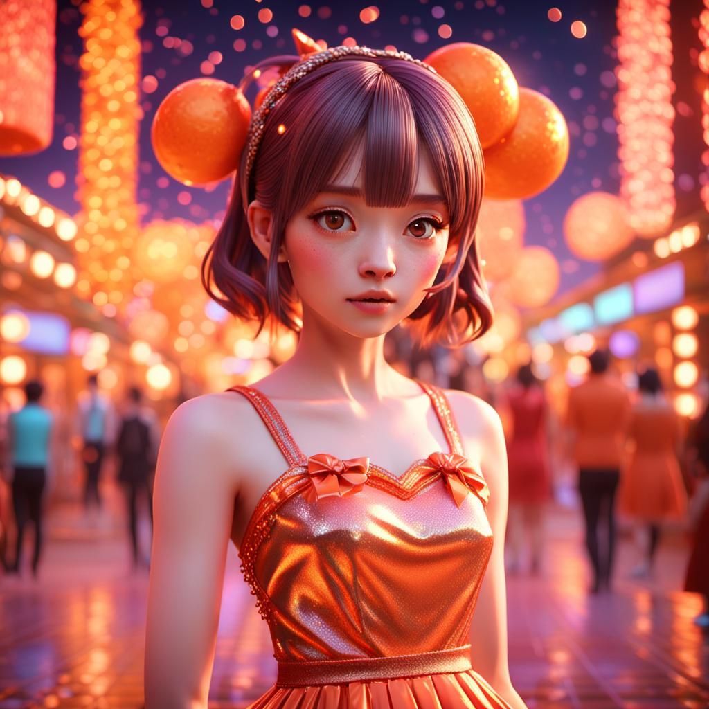 Worried J-Pop Idol with Chocolate Vegetable in 3D