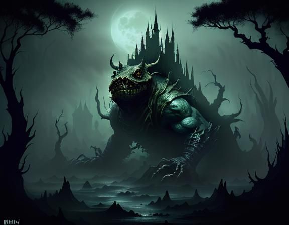 Menacing Bullywug Lurking in Misty Swamp