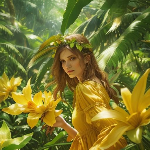 Woman Walks Through Banana Tree Forest