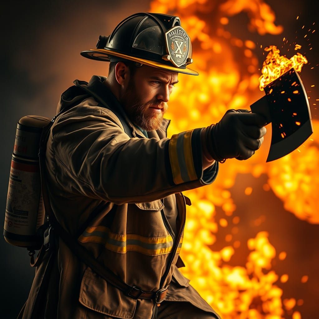 Muscled Firefighter in Epic Swing