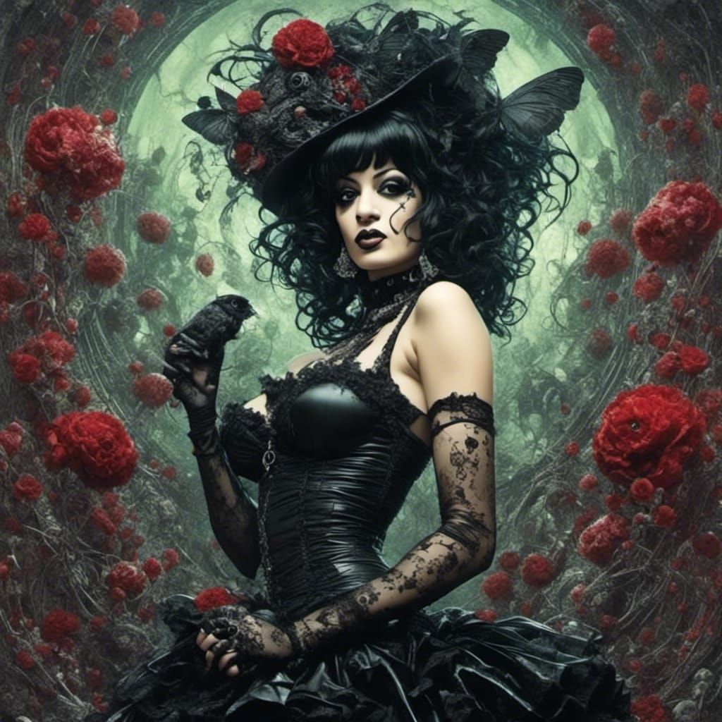 Gothic Pinup in Surreal Comic Style