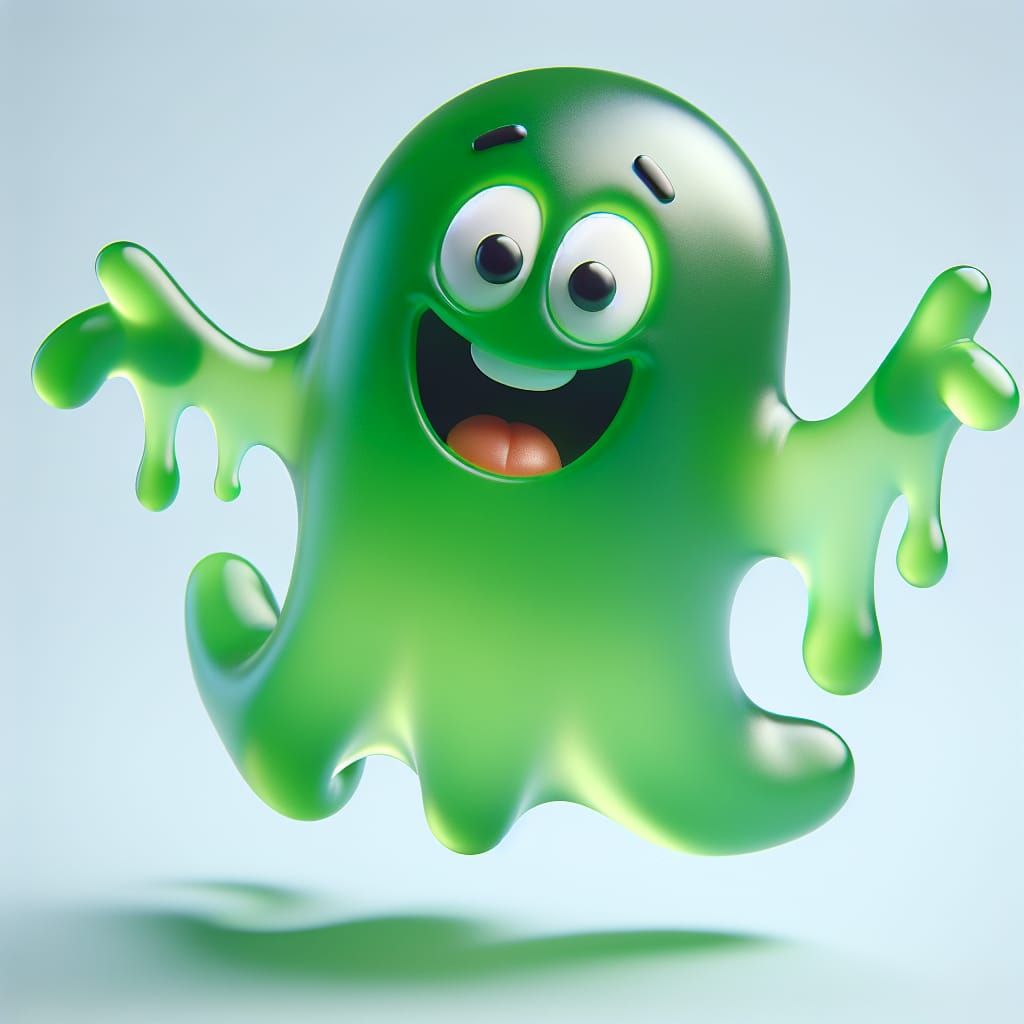 Cartoon Green Jelly Ghost Floating Playfully