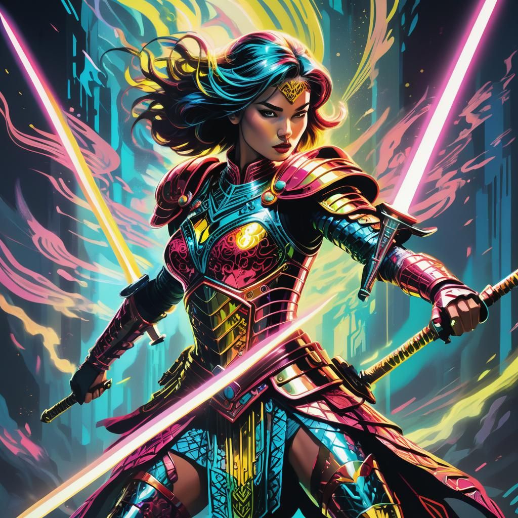 Fantasy Female Warrior in Pop Art Style