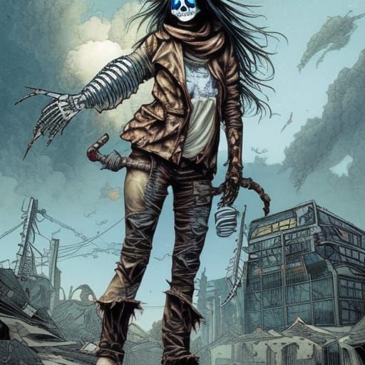 Post-Apocalyptic Skeleton Girl in Comic Book Art