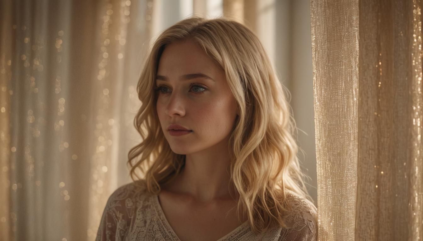 Dreamlike Portrait of a Blonde Woman in Golden Light
