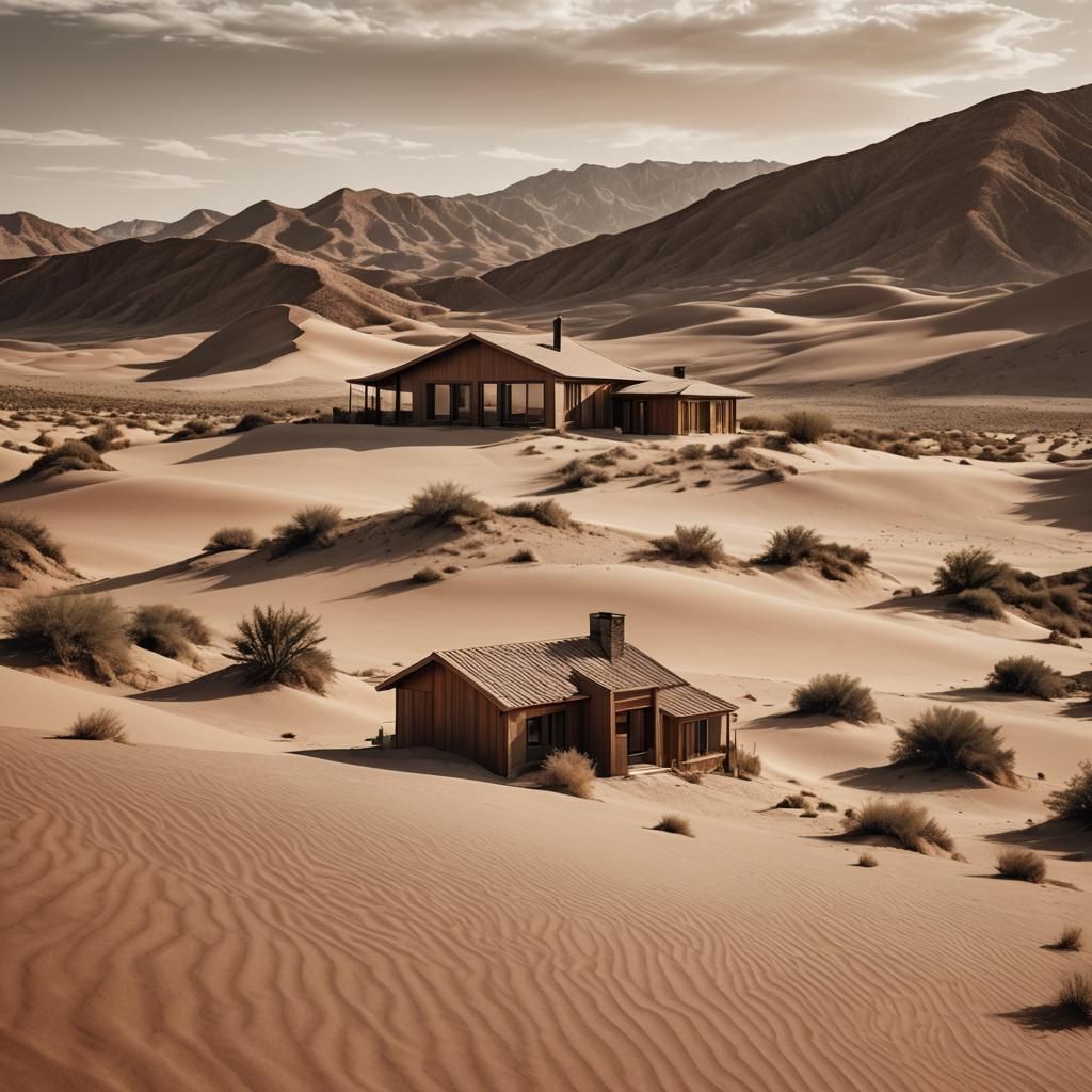 Minimalist Desert House in Golden Hour Light