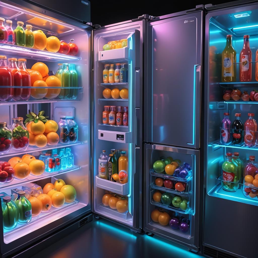 Neon Refrigerator in 3D Anime Style