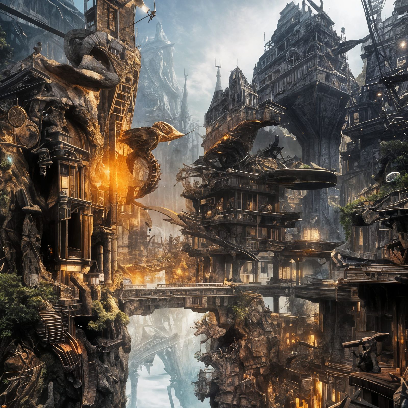 Bizarre Creatures in Detailed Hyper-Real Futuristic City