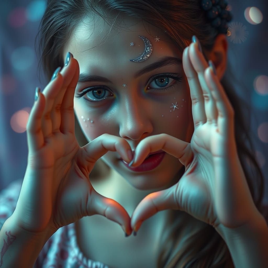 Ethereal Woman with Facial Art in Enchanted Scene