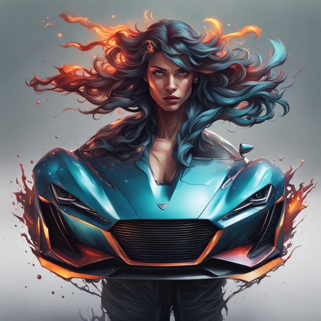 Person Transforms to Car, Hyperdetailed Digital Art