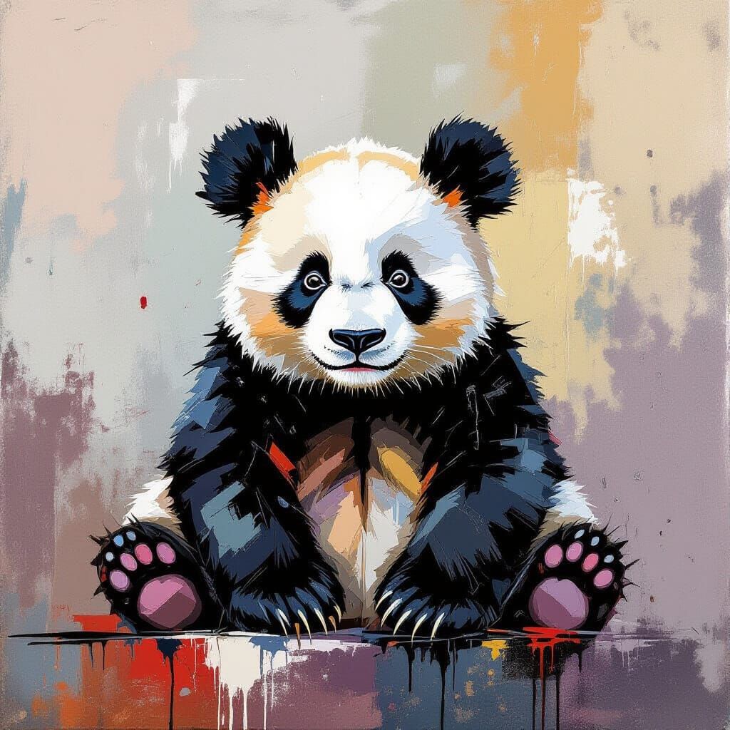 Expressive Panda in Abstract Expressionist Style