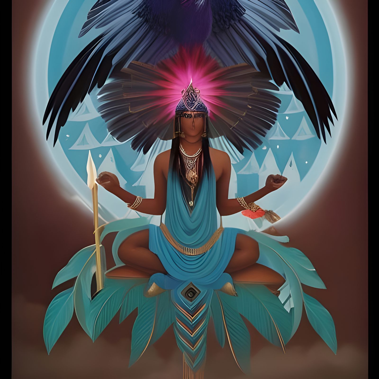 Eerie Mythological Scene with Symbolic Elements