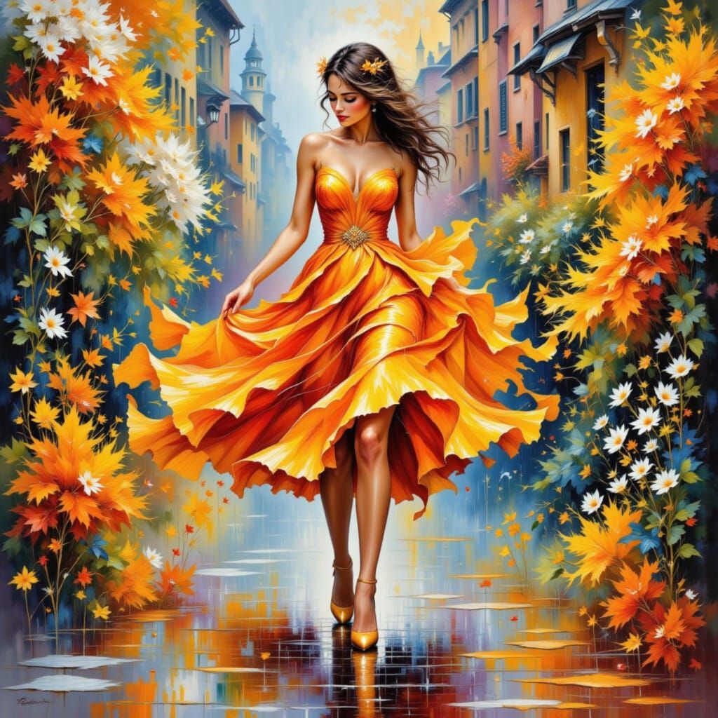 Vibrant Orange Landscape in Nouveau Impressionist Style