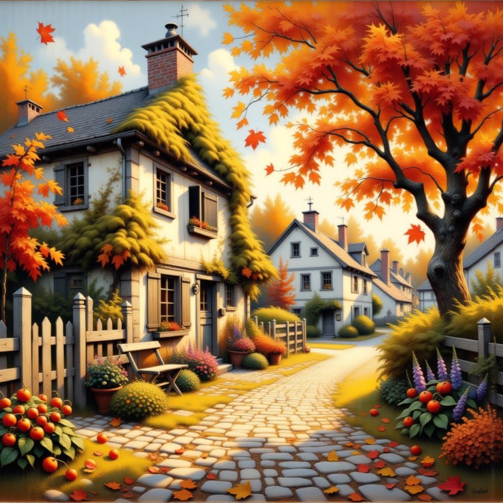 Winslow Homer Style Autumn Village Oil Painting