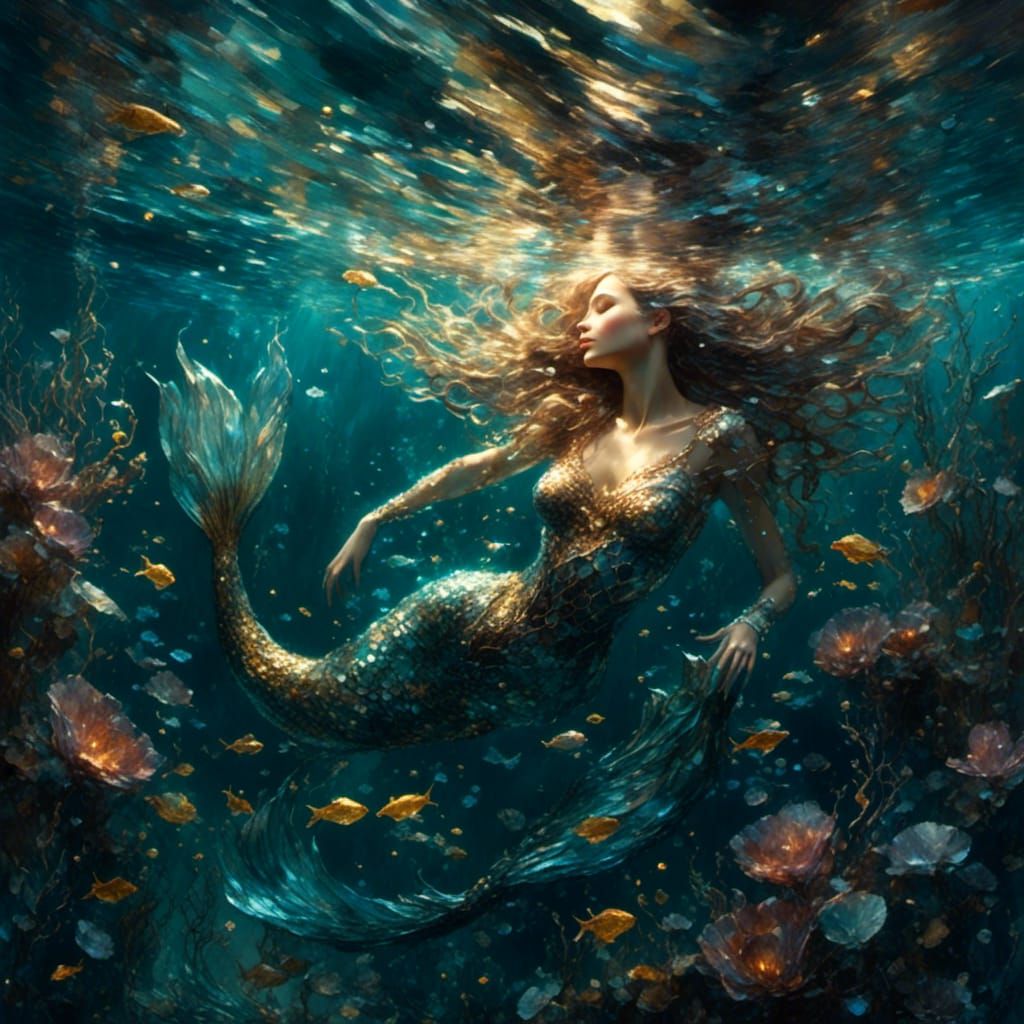 Magical Mermaid in Bioluminescent Ocean