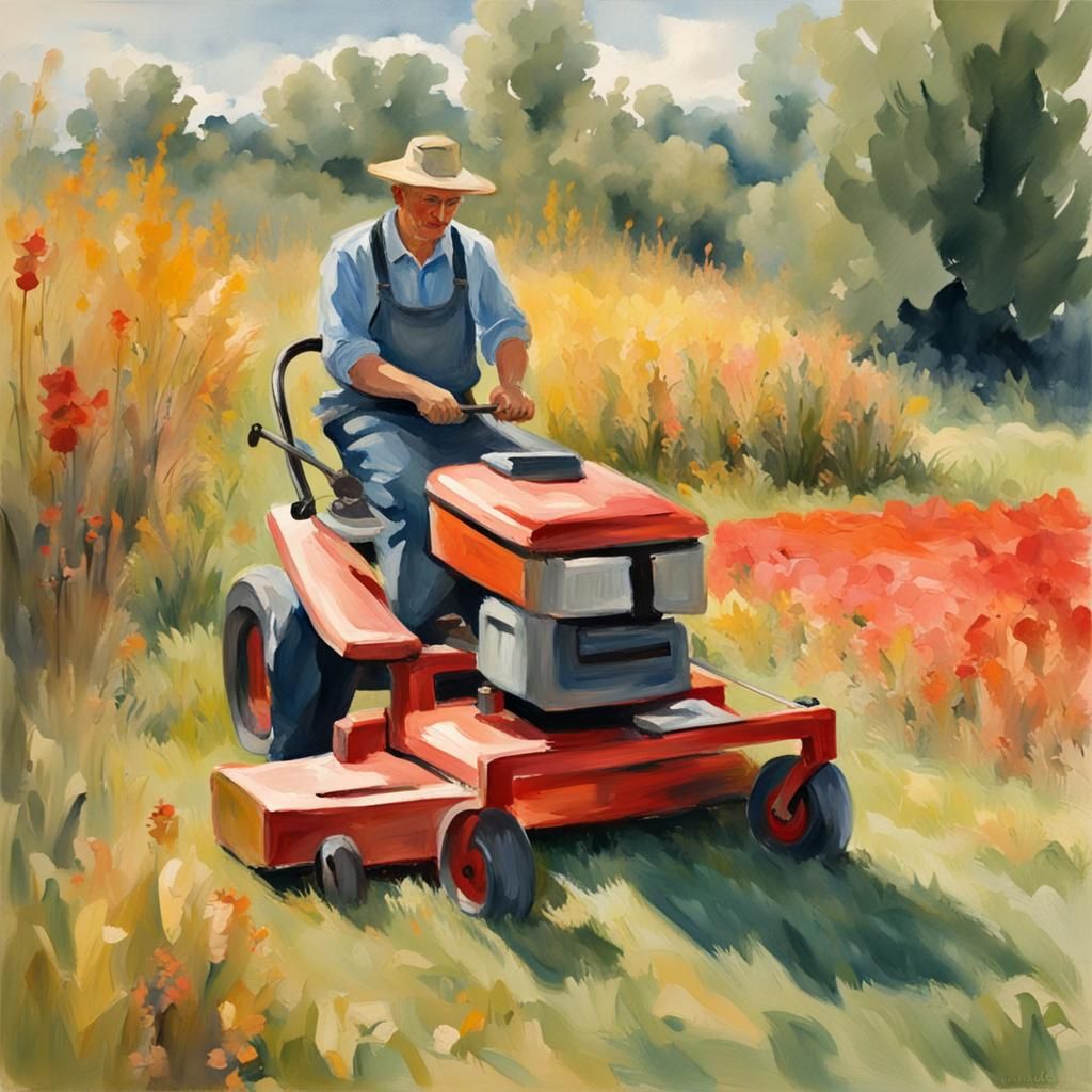 Mower with Scythe: Gouache Impressionist Masterpiece