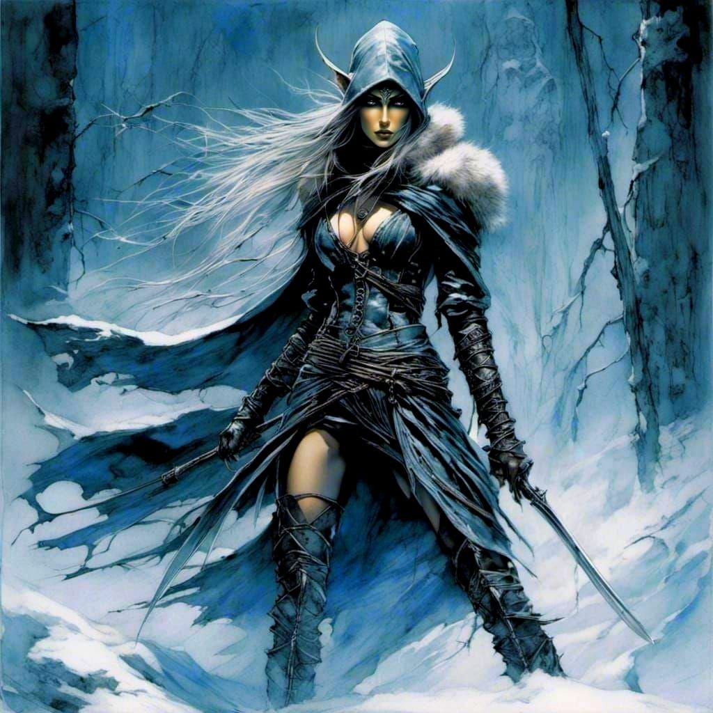 Ice Elf Assassin in Dark Fantasy Style