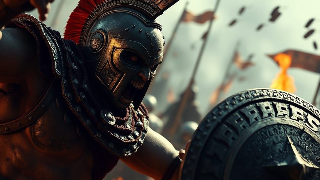 Gritty Gladiator Battle Scene in Cinematic Realism