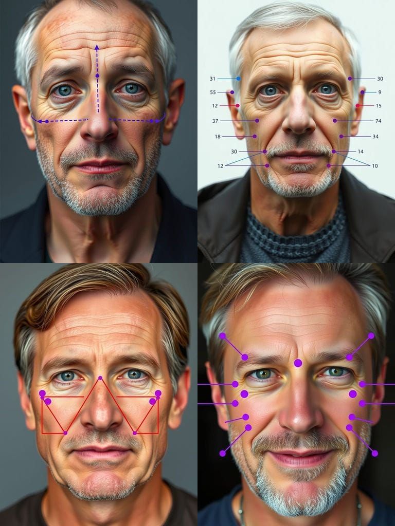 Biometric Portrait: 50-Year-Old Man with Facial Markers