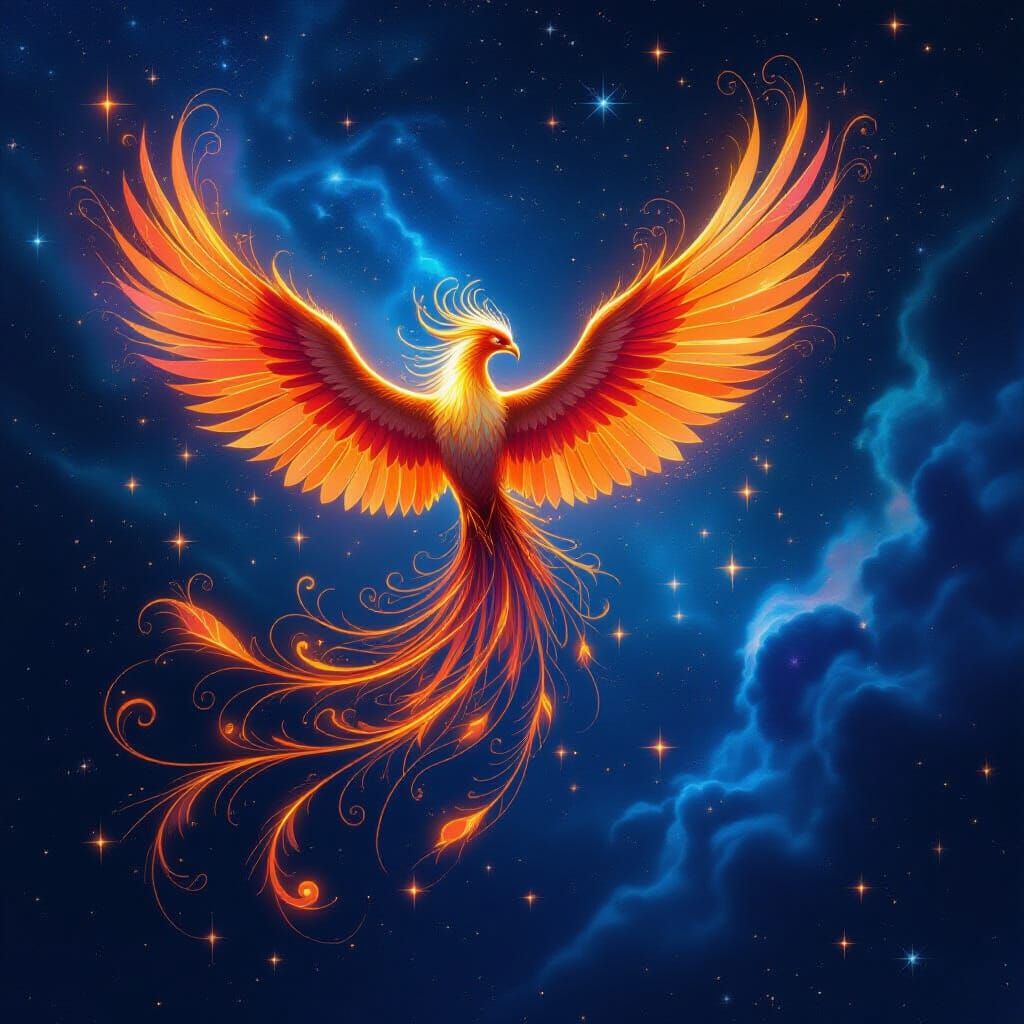 Majestic Phoenix Soars Through Cosmic Nebula in Fantasy Art ...