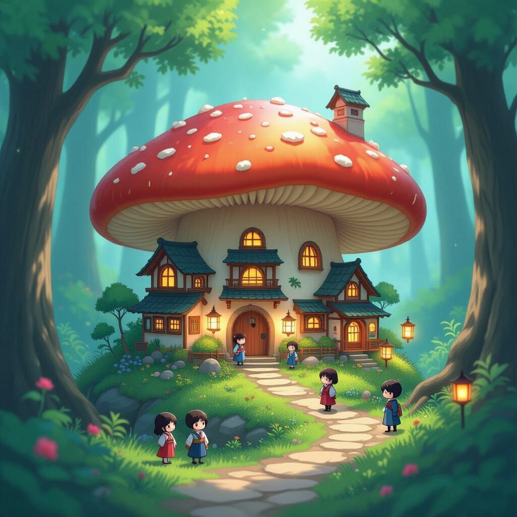 Enchanted Anime Village Inside a Mushroom, Anime Key Visuals